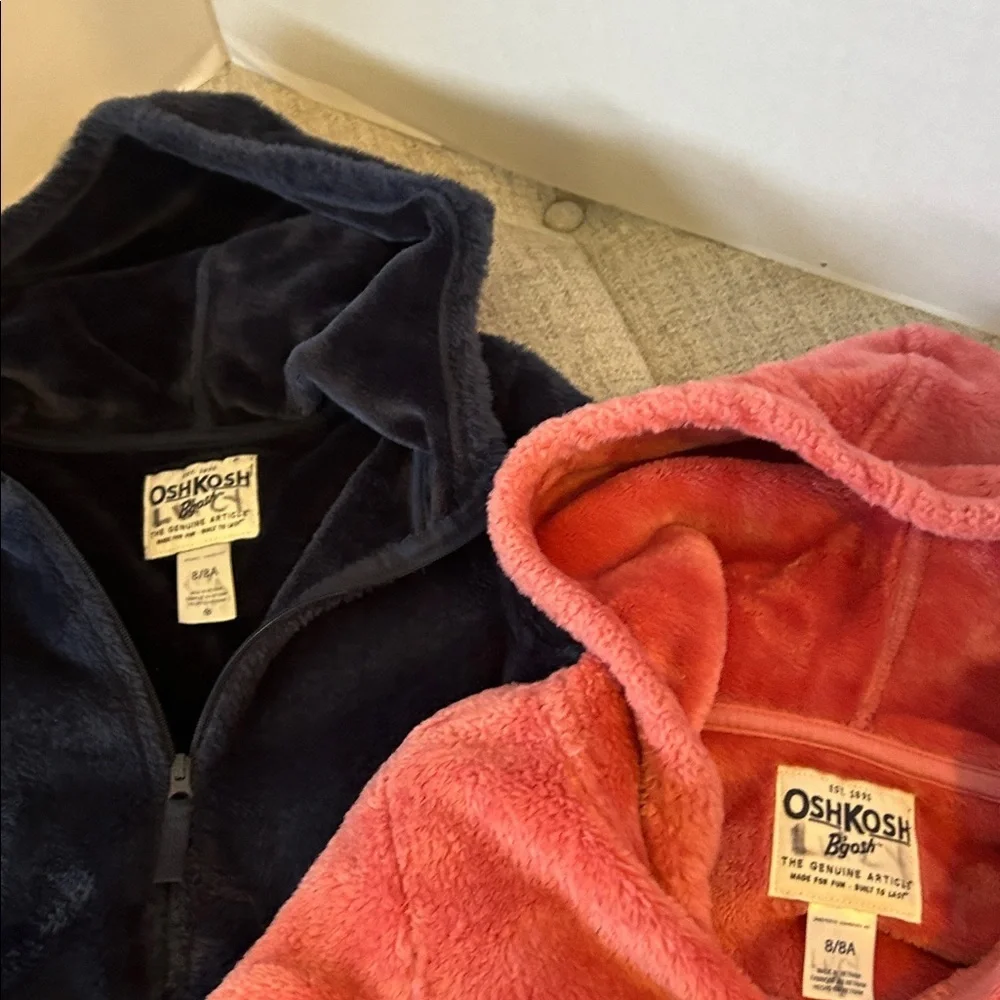 OSHKOSH B’GOSH TWO HOODIES FLEESE FULL ZIP PLUSH JACKETS FOR CHILDREN SZ 8